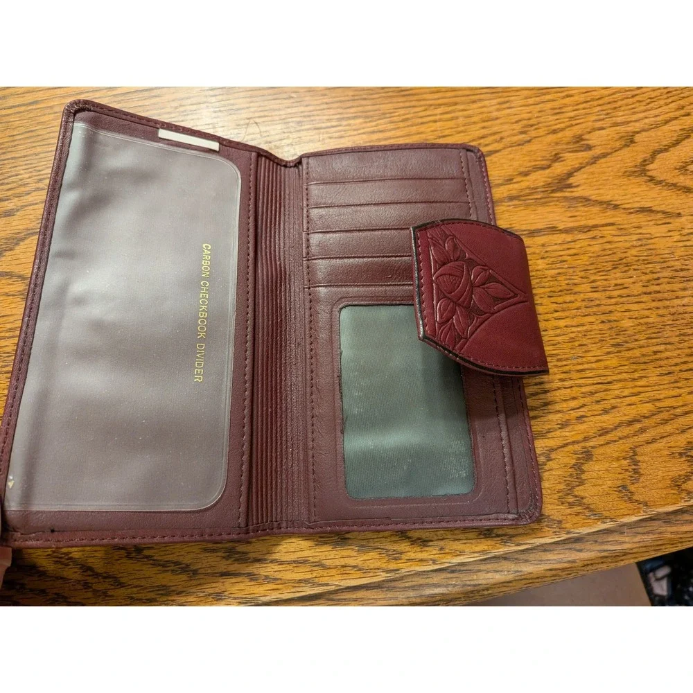Rolfs Burgundy Genuine Leather Accordion Clutch‎ Wallet Checkbook Holder